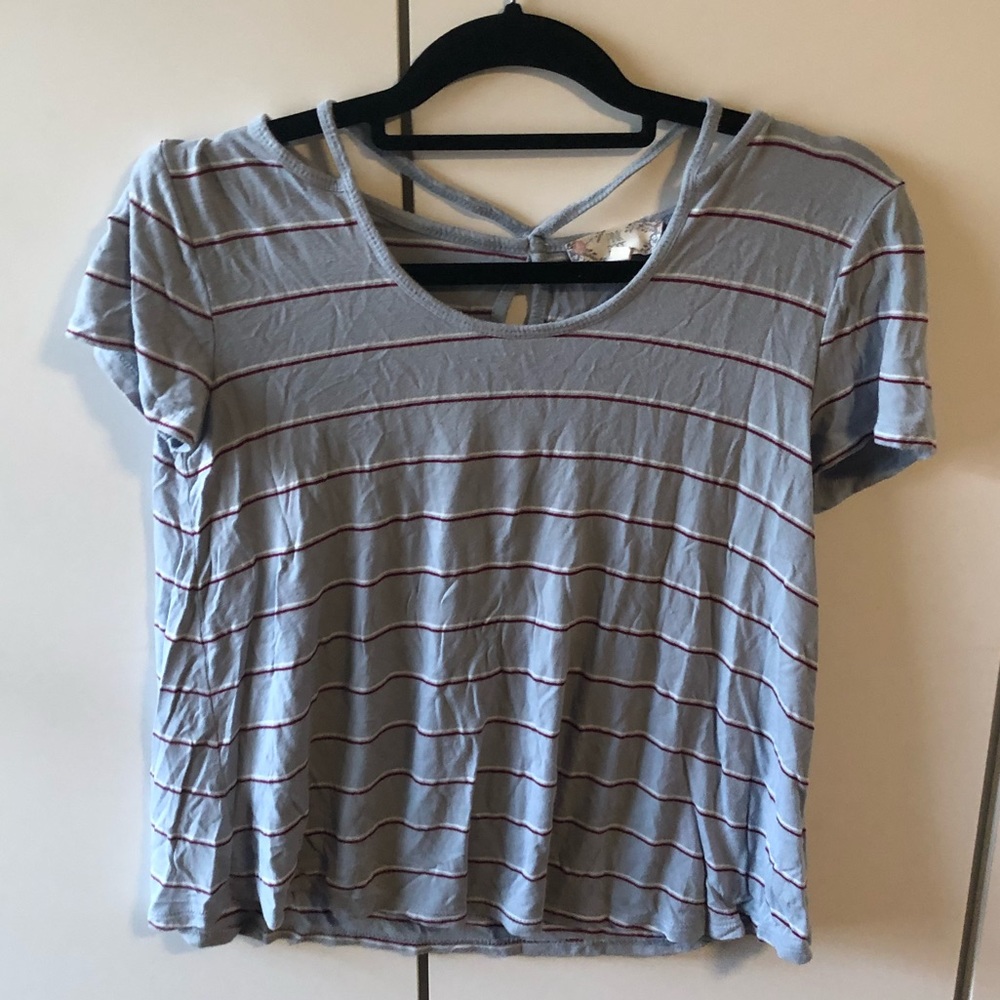 Blue, red and white striped top